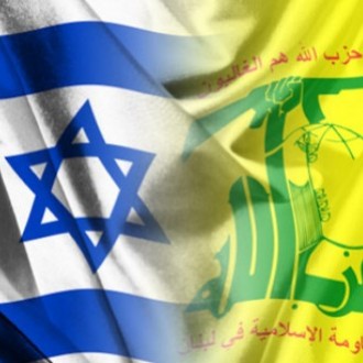 Vlaggen van IsraÃ«l en Hezbollah