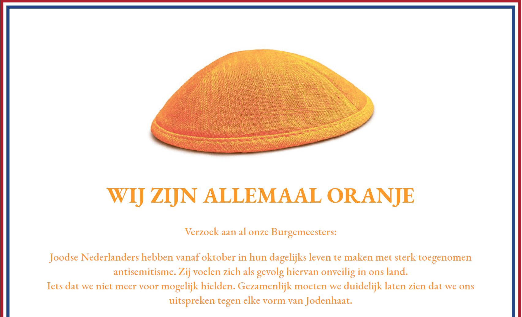 ‘Burgemeesters: draag oranje kippa op Koningsdag’