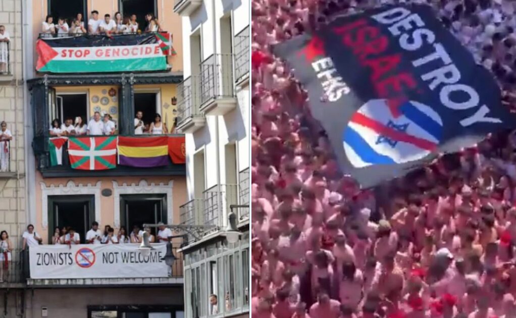 Anti-Israëlspandoeken in Pamplona (beeld: X.com)
