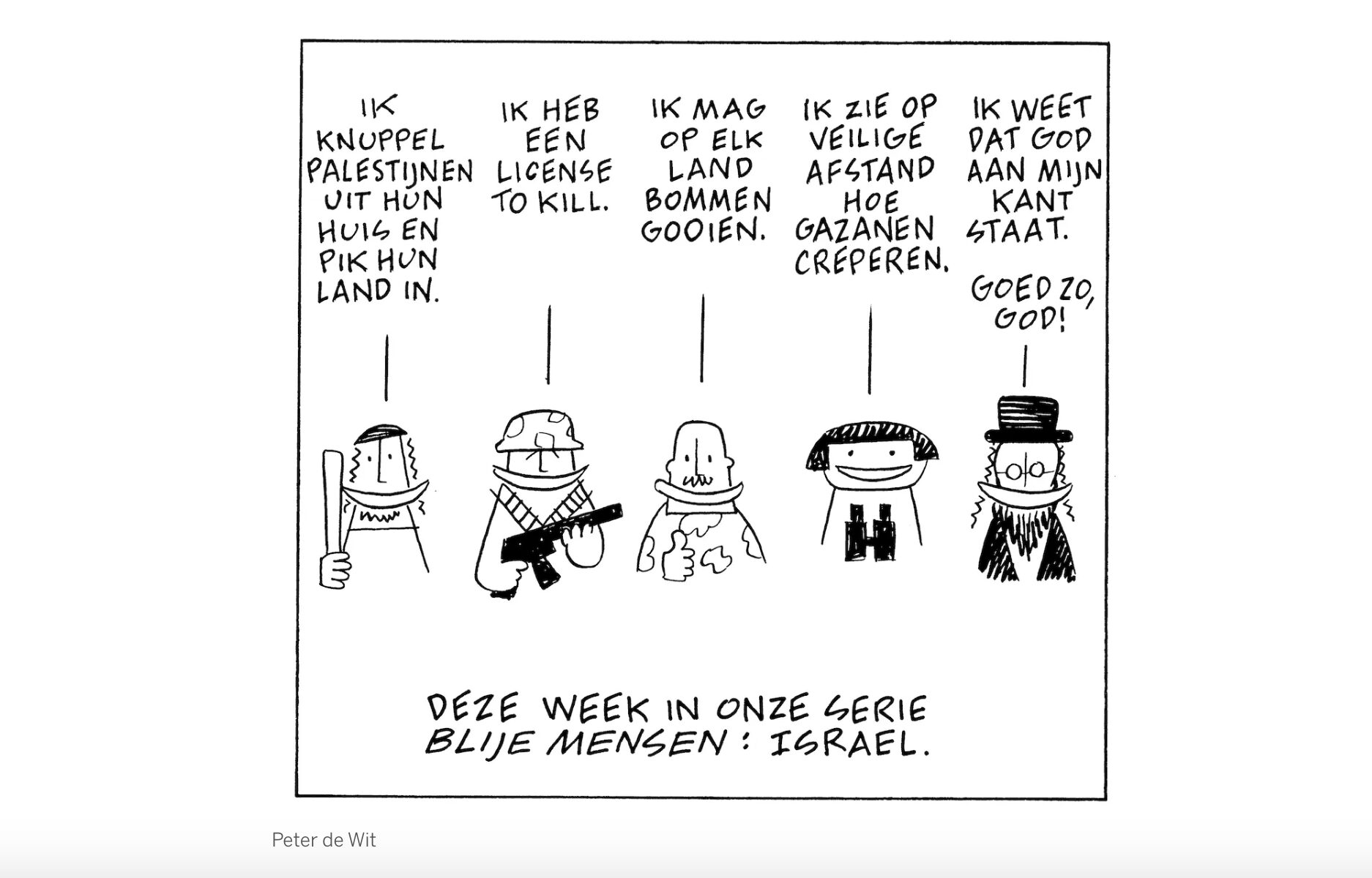 Cartoon Peter de Wit, 14 augustus 2026 (beeld: de Volkskrant, Peter de Wit)