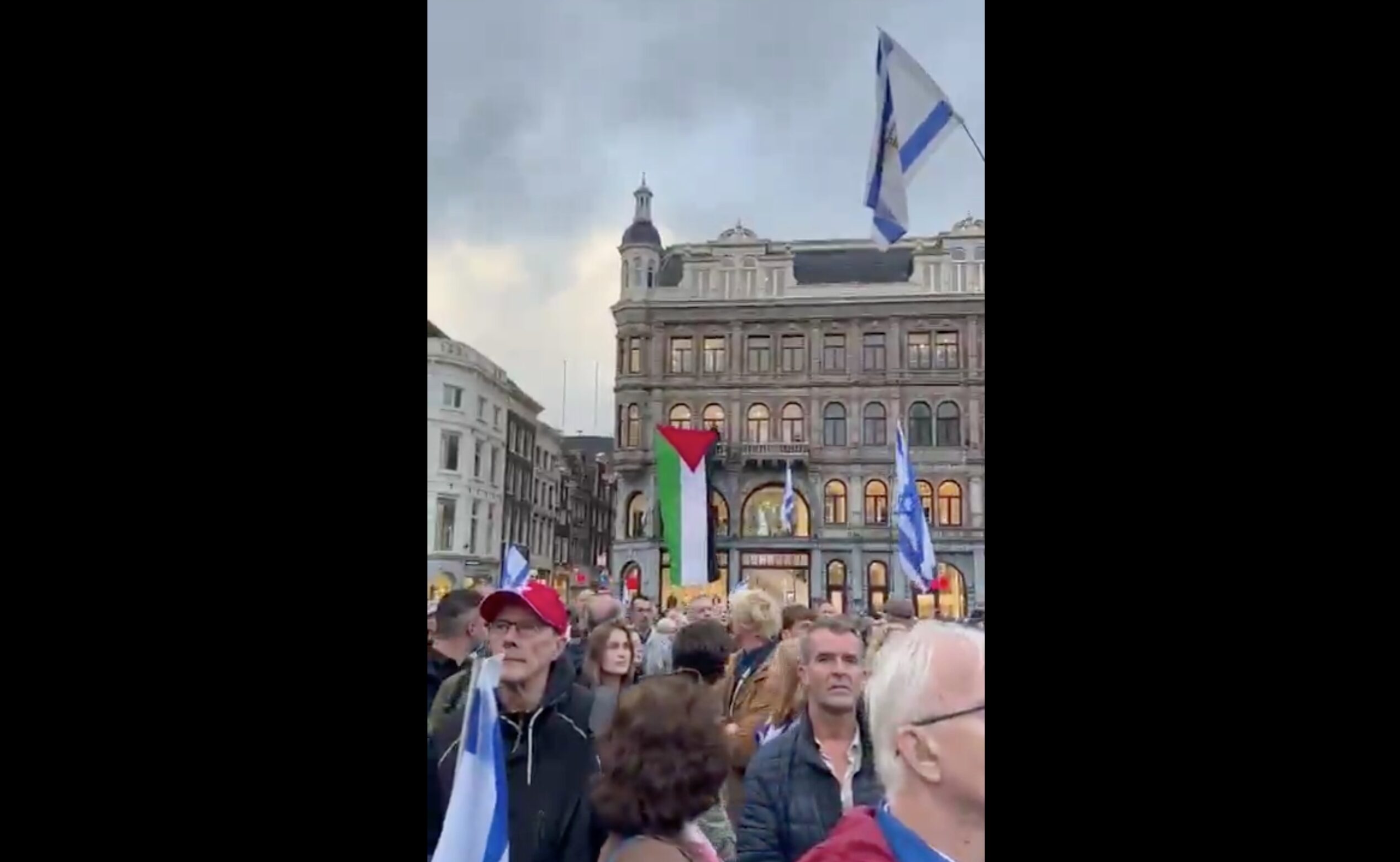 Palestijnse vlag bij pro-Israëldemo (beeld: X.com, Claudia van Zanten)