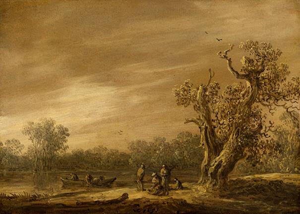 'Vissers aan de oevers van een plas' door Jan van Goyen (beeld: Mauritshuis, Den Haag)